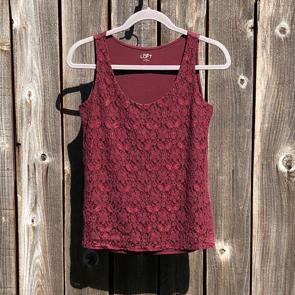 Loft maroon lace tank top small